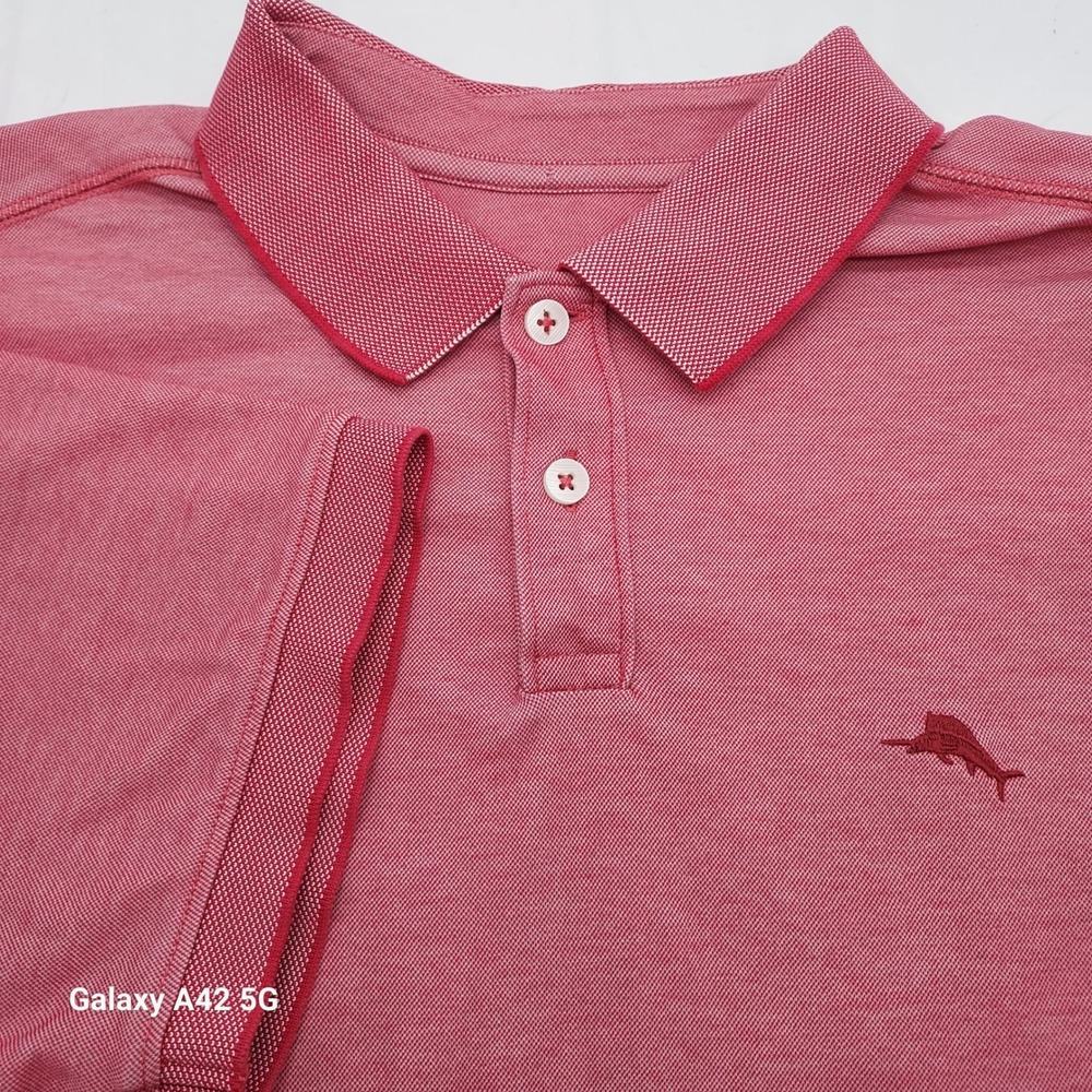 Tommy Bahama Red Marlin Logo Polo Shirt Mens Medium M Cotton Polyester‎ Blend